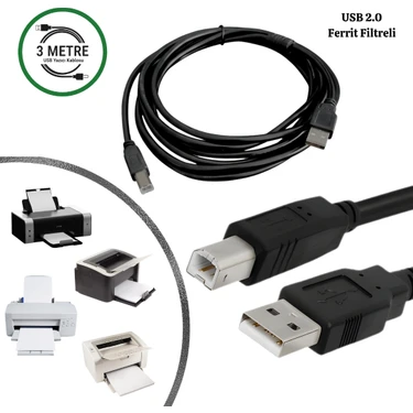 Vorex Gabble USB 2.0 Yüksek Hızlı Yazıcı Kablosu 3 Metre (Ferrit Filtreli) Pc Printer Bağlantı