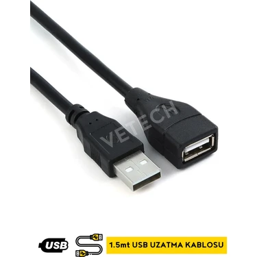 Vetech 1.5mt USB Uzatma Kablosu Yazıcı ve USB Bellek İçin Dayanıklı Kablo