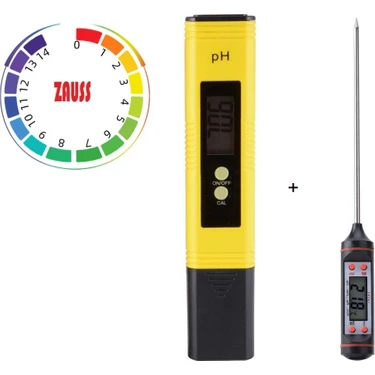 Zauss Dijital Ph Metre / 0.01 Hassasiyetinde Su Sıvı Akvaryum Ph Ölçer Pil Kap ve 2 Adet Çözelti