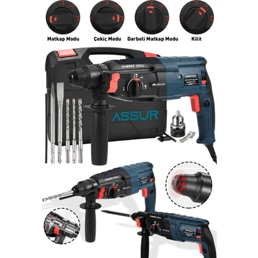 Assur Profesyonel Hilti Darbeli Matkap 2-28mm 850 W Güçlü Metal Şanzıman Kırıcı