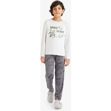 DeFacto Termal Pijama Takımı Baskılı Uzun Kollu Üst Uzun Alt Erkek Çocuk