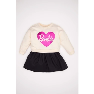 DeFacto Bisiklet Yaka Barbie Uzun Kollu Sweatshirt Elbise Kız Bebek