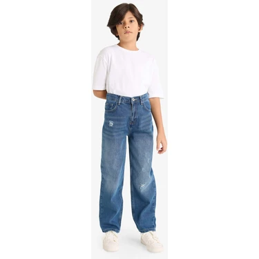 DeFacto Loose Fit Yırtık Detaylı Düz Paça Jean Pantolon Erkek Çocuk