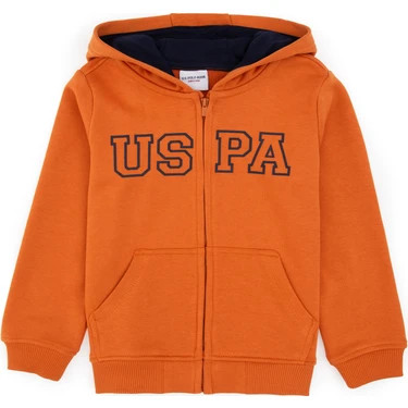 U.S. Polo Assn. Erkek Çocuk Bakır Örme Fermuarlı Kapüşonlu Hırka