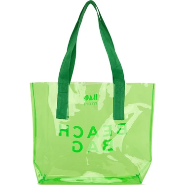 Bagmori Yeşil Beach Bag Baskılı Şeffaf Plaj