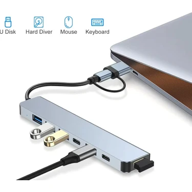 Blue Wings 7in1 USB ve Type-C Girişli USB Çoğaltıcı 7in1 USB 3.0 Çoğaltıcı USB C Macbook Uyumlu