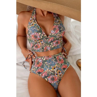 Kadın Kaplı Astarlı Yüksek Bel Bikini