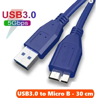Vwin USB 3.0 HDD Harddisk Taşınabilir Hard Disk Kablosu / Mavi 30 cm / Micro Usb-B / Hızlı Veri