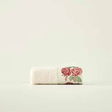 %100 Pamuk Rose Baskılı El Havlusu Krem (30X50