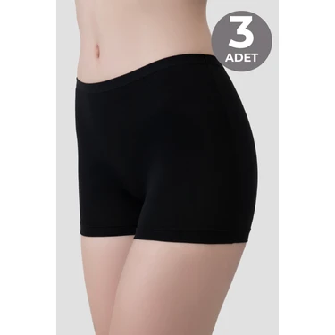 3'lü Paket Kadın Siyah Boxer Şort Pamuklu