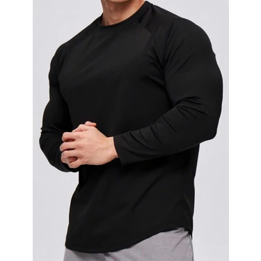 Ghassy Co. Erkek Running Sports Reglan Oval Kesim Uzun Kollu Pamuklu Penye