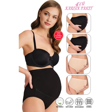 Özkan Underwear Özkan 23582 4'lü Paket Kadın 2 Siyah 2 Ten Karışık Paket Pamuklu Likralı Süprem