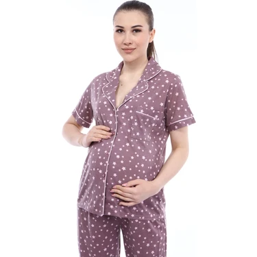 Likapa Penye Önden Düğmeli Hamile Lohusa Kısa Kol Pijama