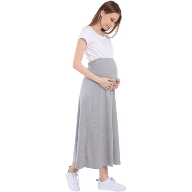 Luvmabelly Gri Hamile Eteği – Ayarlanabilir Belli, Yumuşak Pamuk-Elastan Kumaş, Günlük ve Özel Gün