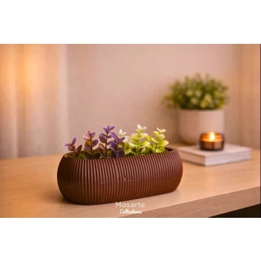 Mosarte Ribbed Modern Yivli Oval Tasarım Vazo / Dekoratif