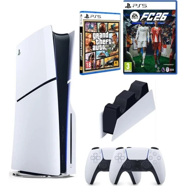 Sony Playstation 5 Slim +2.kol Dualsense +Şarj Istasyonu +Ps5 FC26 + Gta V ( Ithalatçı