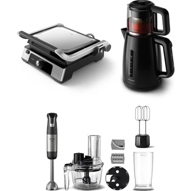 Philips 3'lü Çeyiz Seti (HD6301/90 Tost Makinesi + HD7301/00 Çay Makinesi + HR2695/01 Blender