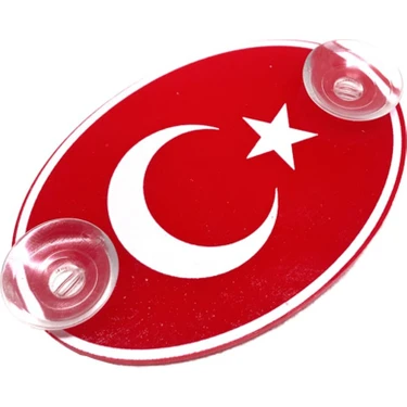 MidasTech Türkiye Bayraklı Kırmızı Oval Vantuzlu Pleksi Cam Süsü Beyaz 13X8CM