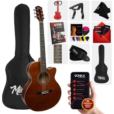 Midex XC-200BRW Kaliteli Akustik Gitar Seti 40 İnç 4/4 Yetişkin Full