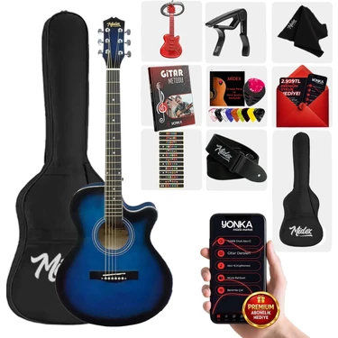 Midex XC-200BL Kaliteli Akustik Gitar Seti 40 İnç 4/4 Yetişkin Full