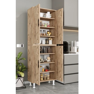 AE-2086 Bala Atlantik Çam Çok Amaçlı Mutfak Dolabı & Banyo Dolabı, Kiler, 4 Kapaklı, Raflı,