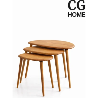 Cg Home Damla Model Iskandinav Masif Kayın 3’lü Zigon Sehpa | Doğal Kayın Panel | Vernikli | Modern