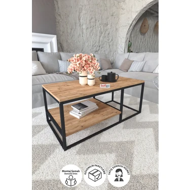 Bofigo Metal Orta Sehpa 2 Raflı Orta Sehpa Dekoratif Sehpa Nisa