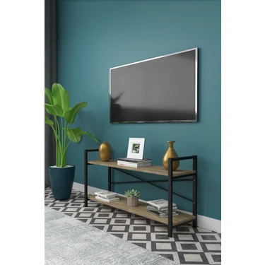 Dizayn Motion Metal Ayaklı Tv Ünitesi Iki Raflı Tv Sehpası