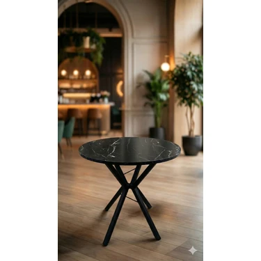 Decosense 70 cm Siyah Metal Ayak 2-3 Kişilik Yuvarlak Masa Mutfak Masası Balkon Masası Kafe Masası