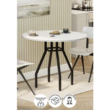 Bofigo Yuvarlak Yemek Masası 80 cm Mutfak Masası Balkon Masası Roma