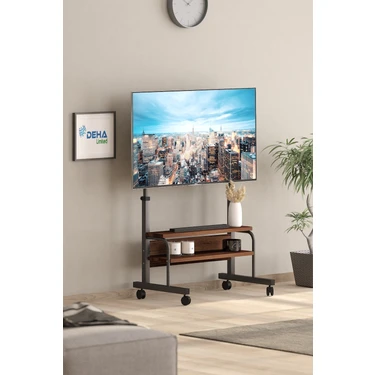 Frenli Tekerlekli Yükseklik Ayarlı Tv Duvar Paneli  Tv Standı Konsol Hareketli Televizyon