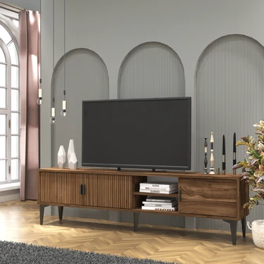 Cool Home Marin Tv Ünitesi Tv Sehpası 180 cm Çizgi Desenli , Raflı ,