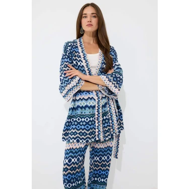 DeFacto Relax Fit Desenli Kuşaklı Kimono