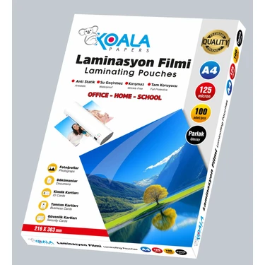 Koala Papers A4 Laminasyon Filmi 125 Micron 100'LÜ Doküman Koruma ve Parlaklık