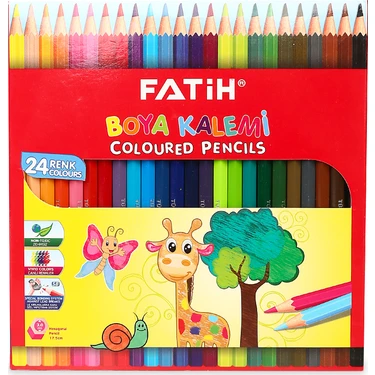 Fatih 24 Adet Kuru Boya Kalemi Seti - Karışık Renkler, Üçgen Gövde, Ergonomik Tutuş, Parlak ve
