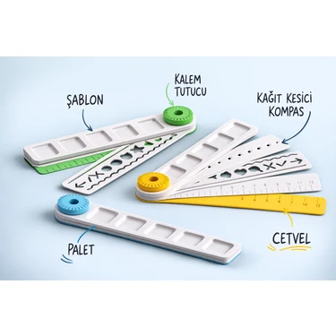 Yaratıcı Katlanılır Aktivite Cetvel Seti – Şablon, Pergel, Boya Paleti, Cetvel (Çok