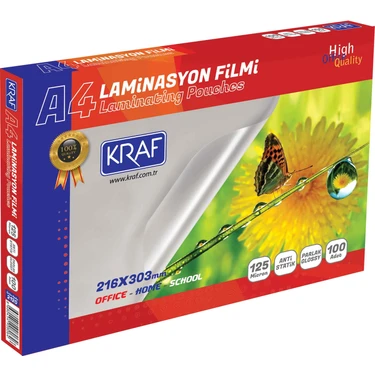 Kraf Laminasyon Filmi Parlak A4 125Mic 100'lü