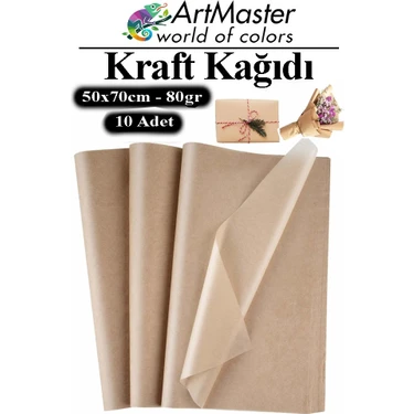 ArtMaster Kraft Kağıdı 50X70 cm 10 Adet 80 gr Hediye Paketleme Kagıdı Çeyiz Kaplama Kağıt Saman