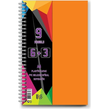 U-Deep A4 Büyük Boy 9 Konulu Ayraçlı Spiralli Plastik Kapaklı Defter 6 Kareli + 3