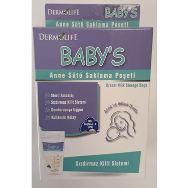 Dermolife Bebek Süt Saklama Kabı - 60'lı Ekonomik Paket, Çift Fermuarlı, Önceden Sterilize Edilmiş,
