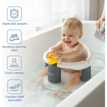Babyjem Beyaz Önden Açılır Banyo & Mama Oturağı 2 Parça Güvenli Kullanım ve Rahat Oturma