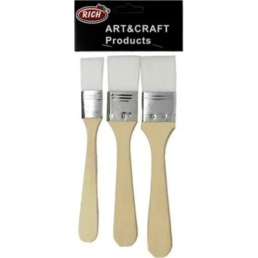 Rich 3'lü Beyaz Sentetik Uçlu Fırça Seti Ahşap Saplı Hobi ve Sanat