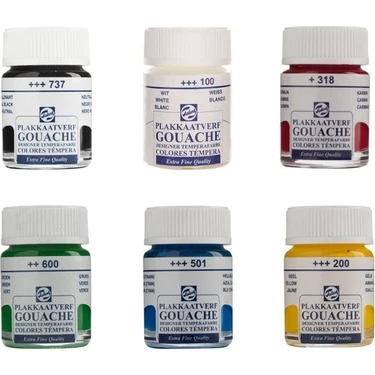 Talens Guaj Boya 16 ml 6'lı Set - Siyah 737, Beyaz 100, Kırmızı 318, Yeşil 600, Mavi 501, Sarı