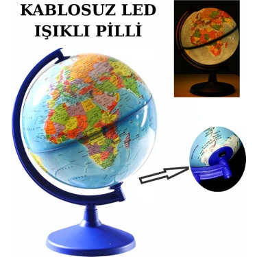 Siyasi Dünya Küresi Kablosuz LED Işıklı En Büyük Boy 30 cm Çaplı Yer Küre Yazılıp
