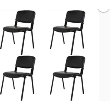Ofis Plus Form Ofis Bekleme Sandalyesi 4 Adet Suni Deri Siyah