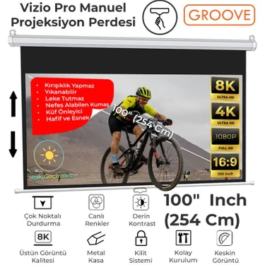 Groove Vizio Pro 100¨ Inch 220X125CM Blackout Işık Geçirmez Profesyonel Projeksiyon Perdesi +Canlı