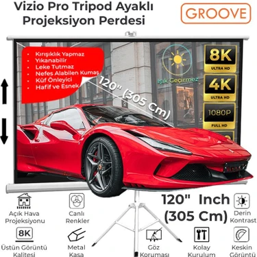 Groove Vizio Pro 120¨INCH 265X150CM Blackout Işık Geçirmez Tripod Ayaklı Projeksiyon Perdesi