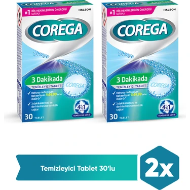Corega 30'lu Diş Protezi Temizleyici Tablet 2 Adet Kokuya Neden Olan Bakterileri %99.9