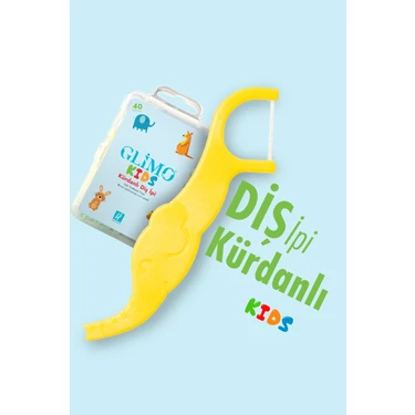 Glimo Kids Kürdanlı Diş Ipi | Çocuklara Özel Diş Eti Dostu, Kolay Kullanım | Plak