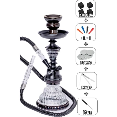 COCOTURK Siyah Küçük Boy Nargile Takımı Tüm Set Masa Üstü Nargile Takımı Mini Nargile Seti Stok